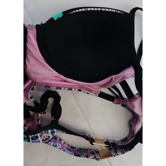 3/10 Nanette Lepore Boho Bikini Top Padded Black Pink Purple Teal Cut Outs $96 - Picture 6 of 8